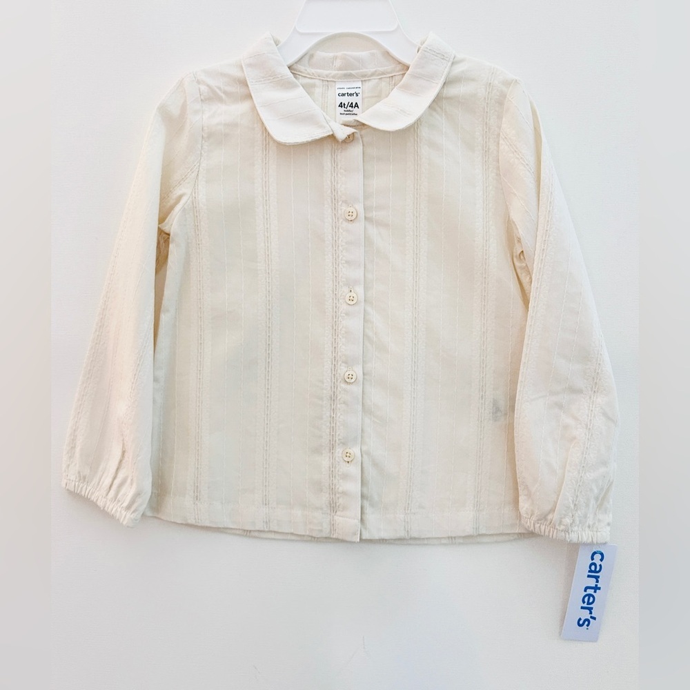 NWT Carter’s 4T Cream Textured Peter Pan Collar Top | Heirloom Style - Picture 3 of 7
